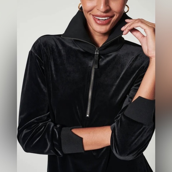 Spanx AirEssentials Black Velvet half zip Small New with tags retails $154 - Picture 3 of 5